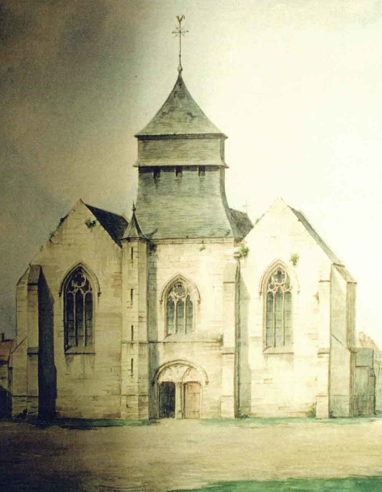Dessin de l'église en 1783. Crédit : Société des Antiquaires de la Morinie