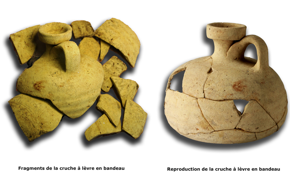 A gauche fragment de la cruche, A droite reproduction de la cruche
