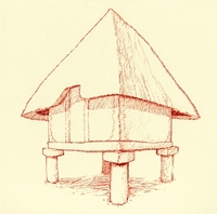 Reconstitution d'un grenier surélevé sur quatre poteaux (P.-Y. Videlier)