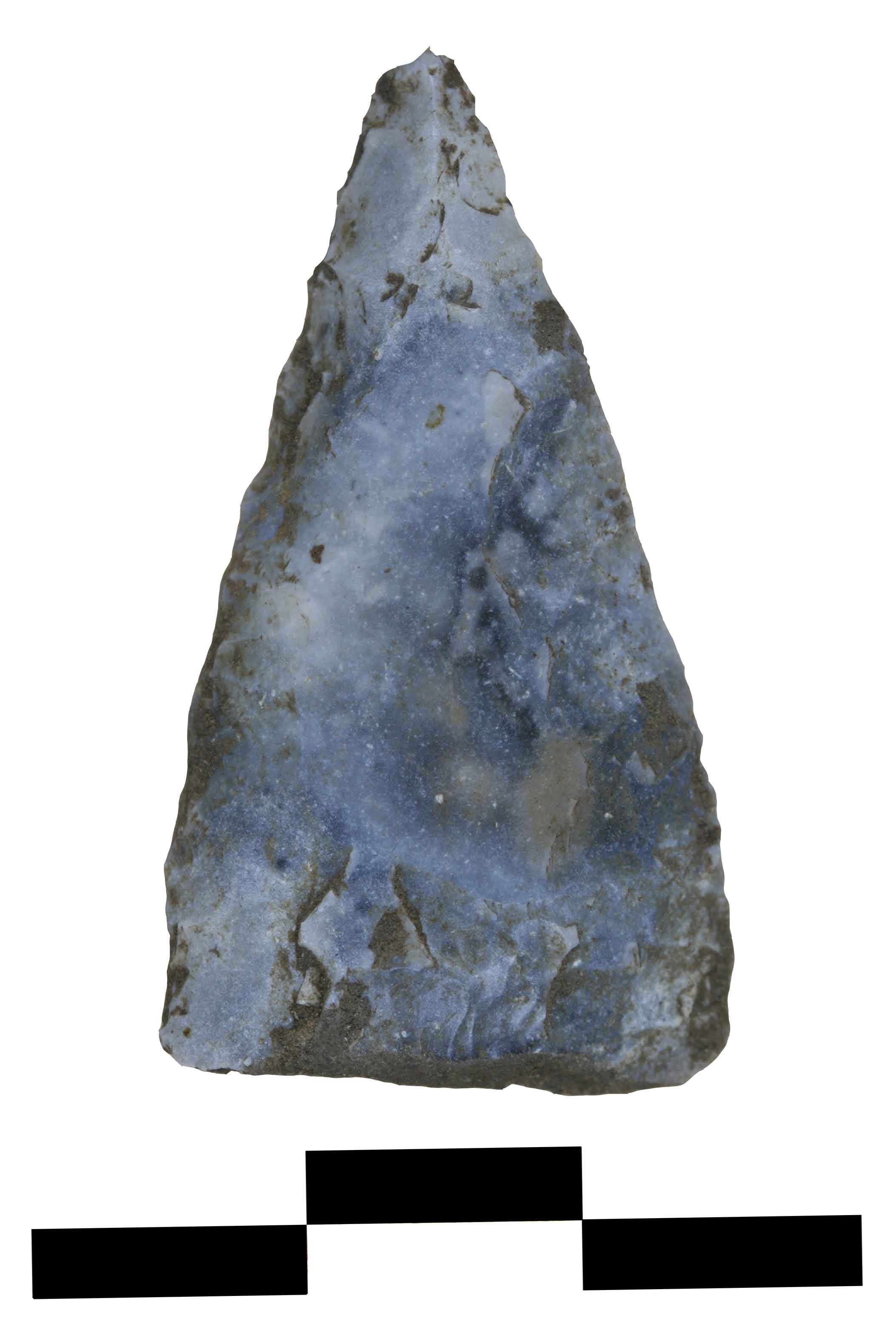 Pointe de flèche emmanchée sur une hampe en bois, servant d'arme de chasse