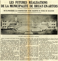 Article de presse accompagné d'une photographie noir et blanc de la maquette de la nouvelle piscine. L'article est retranscrit ci-dessous.