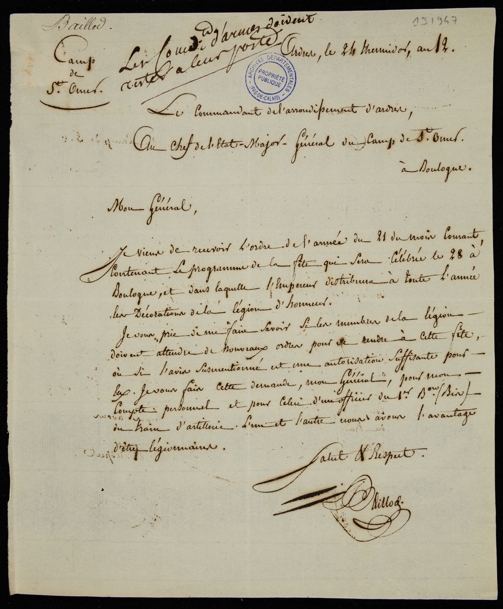 Lettre manuscrite retranscite ci-dessous.