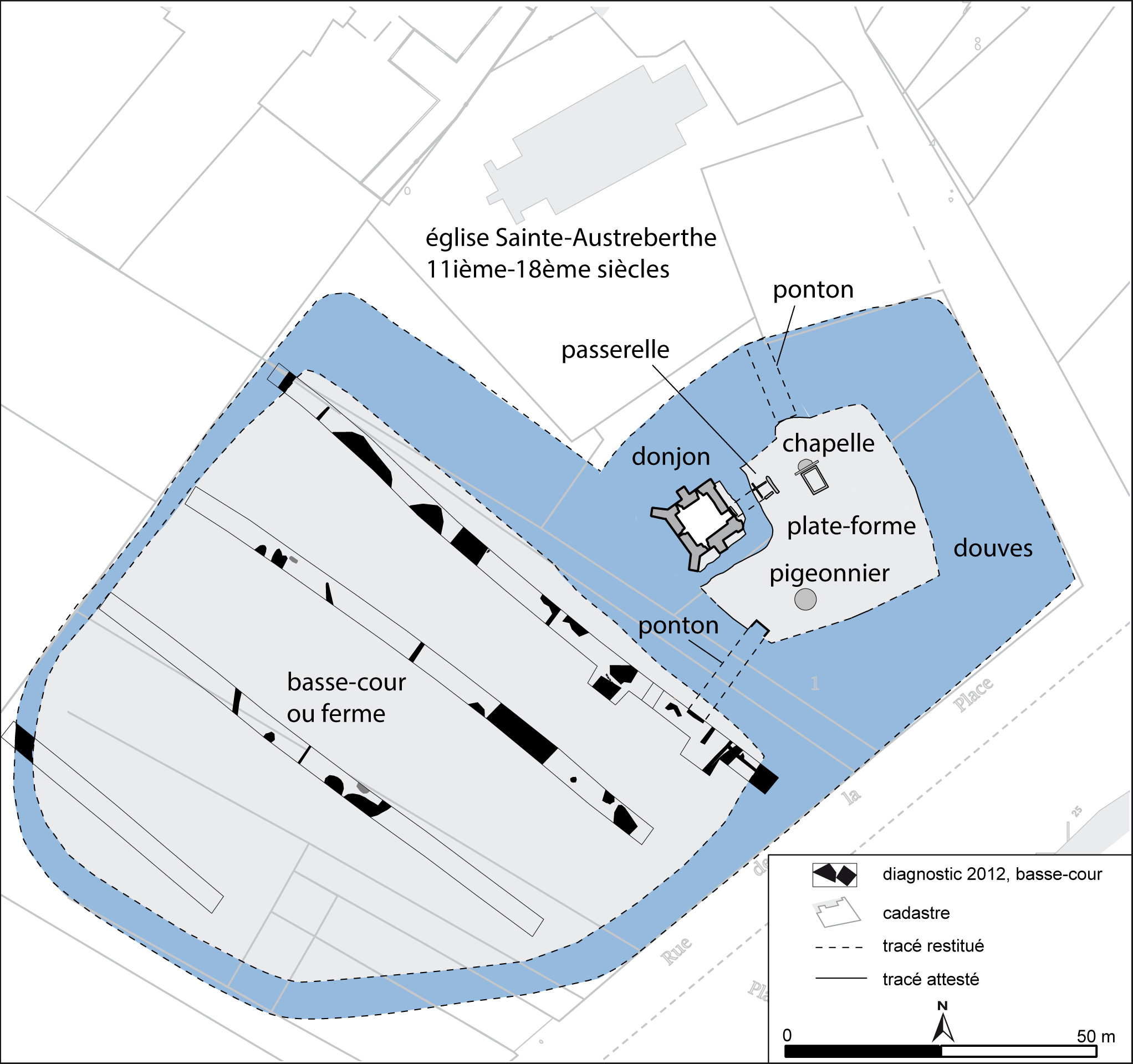 Plan général du secteur où est localisé le donjon de Bours.