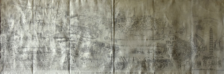 photo représentant la gravure du siège de Boulogne par Henry VIII